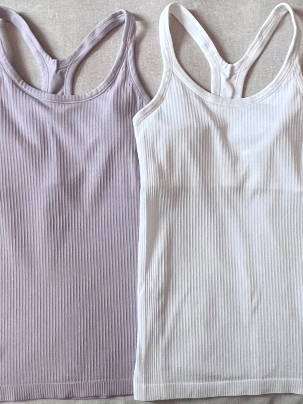 lululemon Ebb to Street Tank Tops - Size 2 (White)  + 4 (Lilac) - B/C Cup
